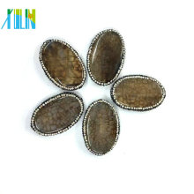 Wholesale Rhinestone Jewelry Pave Sliced Oval Agate Pendants With Grade AAA Quality